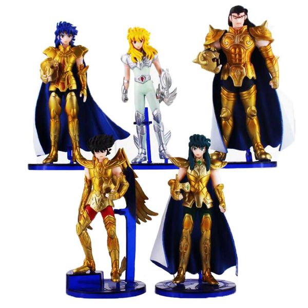 

5pcs/lot Seiya Warior Figures Anime Golden Knights of The Zodiac Shiryu Shun Hyoga Jabu Seiya PVC Action Figure Model Toy