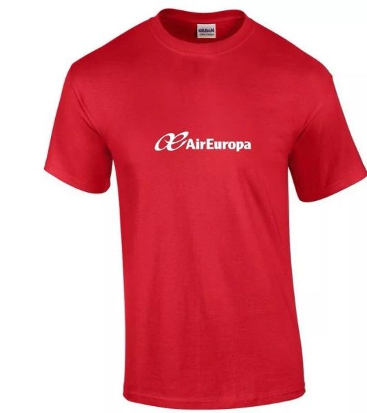 

air europa white logo spain spanish airline aviation red cotton t-shirt, White;black