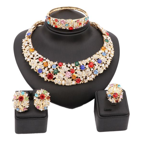 

women party bridal fine colorful rhinestone african beads jewelry sets for wedding party dinner dress accessories jewelry sets, Slivery;golden