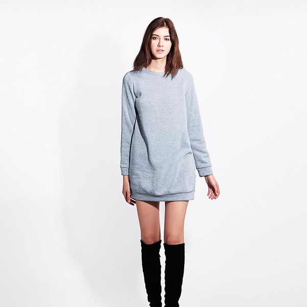 

korean autumn straight dress women casual solid long sleeve dresses winter thick velvet ropa mujer, Black;gray