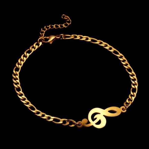 

link, chain 316l stainless steel charm music note bracelets for women girls fashion trend fine exquisite all-match jewelry gifts sab593, Black