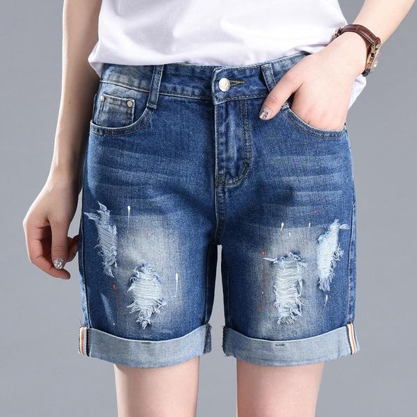

women's shorts pounds plus size women denim high waist vintage summer fashion ripped holes jeans, White;black