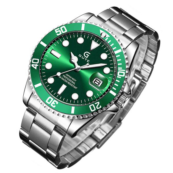 

new green water ghost waterproof watch steel belt non mechanical fashion calendar multi function men's watch, Slivery;brown