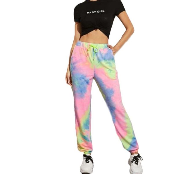 

women's pants & capris 2021 women tie dye harem summer fashion casual loose high waist lacing leggings sport running fitness tracksuit, Black;white