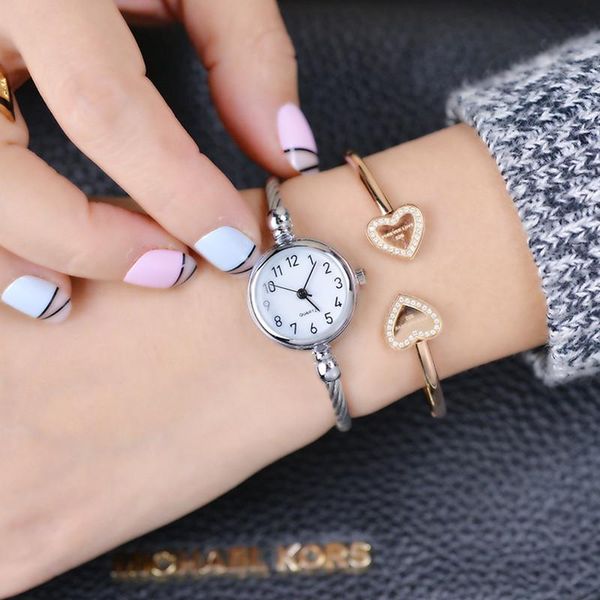 

fashion simple thin women watches bracelet quartz wrist watch women's faux chronograph ladies dress wristwatches, Slivery;brown