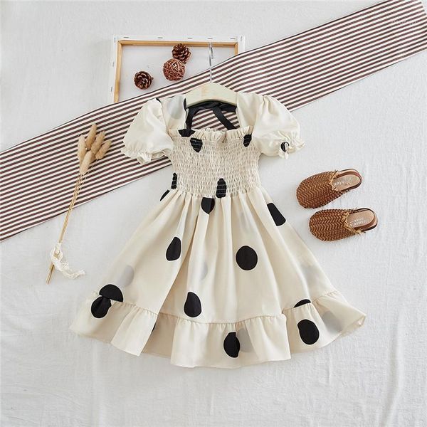 

girls black polka dot dresses for kids princess puffy short sleeve tutu vestidos children elegant party wedding fairy clothes girl's, Red;yellow