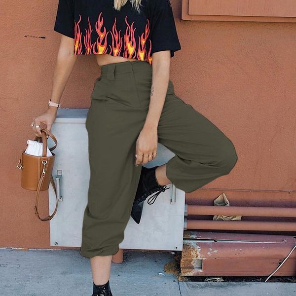 

women's pants & capris women trendy harem crop female baggy trousers casual relax joggers sweatpants loose streetwear army green pantac, Black;white
