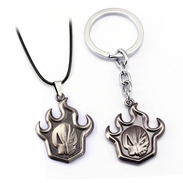 

japan anime bleach kurosaki ichigo flame skull mask logo alloy keychain key chains keyring pendant necklace jewelry accessories, Silver
