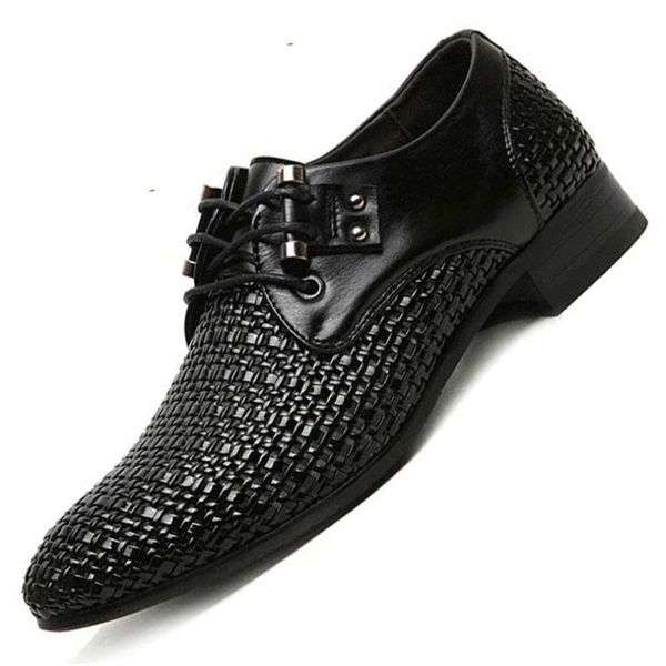 

sandals hollow men's woven shoes business dress summer breathable flats, Black