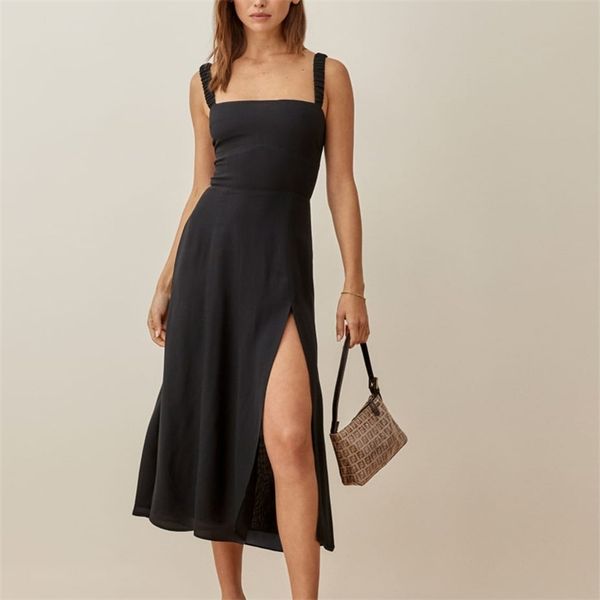 

summer women's casual solid color slim-fit suspender dress 210430, Black;gray