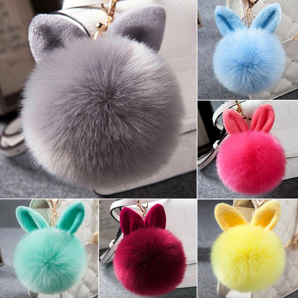 Moda Fluffy Faux Rabbit Ear Fur Ball Chain Pompon Pelliccia di coniglio artificiale Portachiavi Supporto per auto Donna Borsa per auto Portachiavi Regali