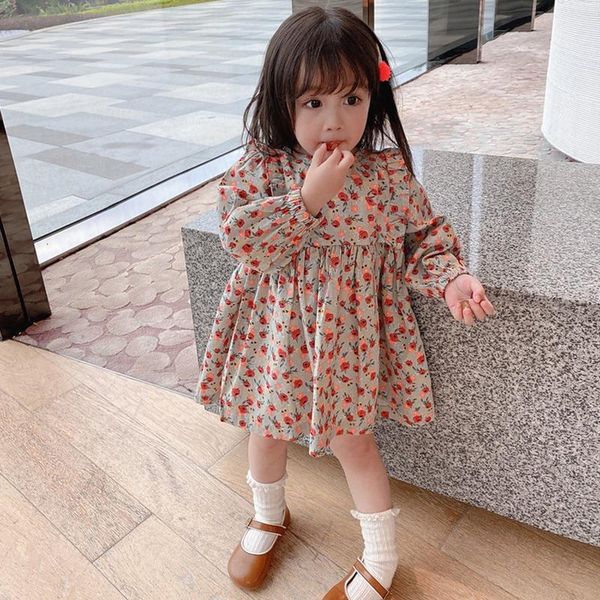 

girl's dresses girls long sleeve princess dress for children 2021 spring autumn girl floral kids clothes, Red;yellow