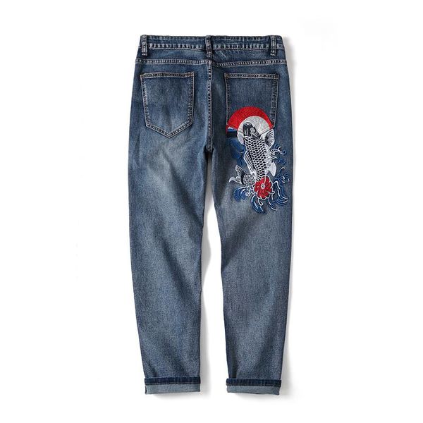 

men embroidery jeans stretch male casual slim trouser power club hip hop cool punk clothin boyfriend men's, Blue