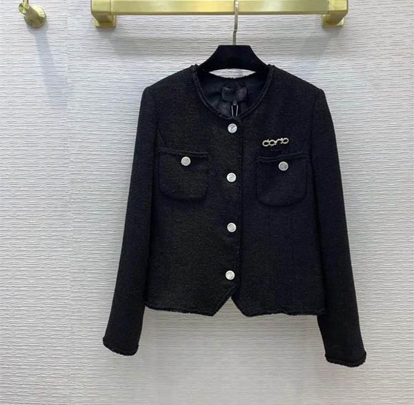 

women's wool & blends european and american clothing winter 2022 long sleeve round collar single breasted button fashion black tweed co