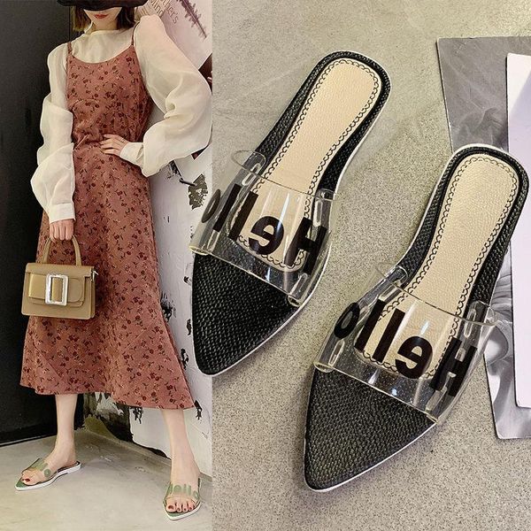 

pvc women slippers watermelon banana home summer sandals slides shoes flip flops sandalia point toe flat heel, Black