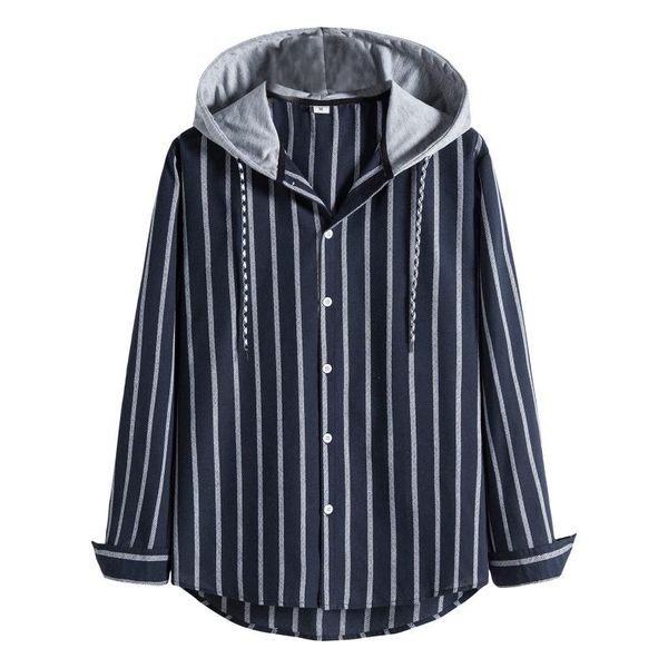 

men's casual shirts geometric stripe print shirt long sleeve single breasted hooded male harajuku hip hop d924#, White;black