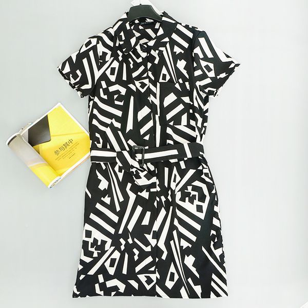 

dresses women's intellectual 2021 geometric print short sleeve dress summer skirt, Black;gray