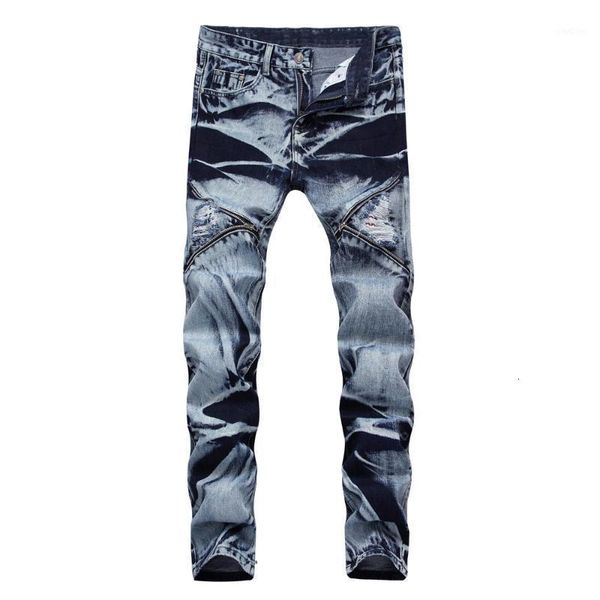 

men's jeans for men ruined hole design brand denim pants european and american fashion cool jeans1 7473, Blue
