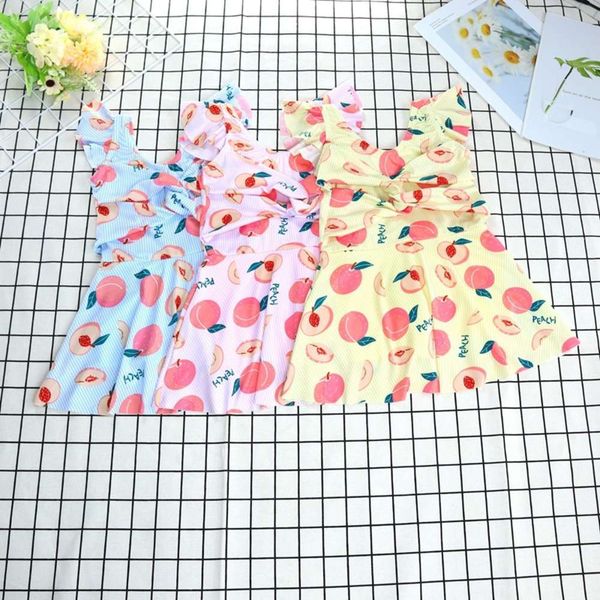 

children's swimsuit girl's baby and middle school one piece open shoulder belt swing leaf fruit garden style, Blue