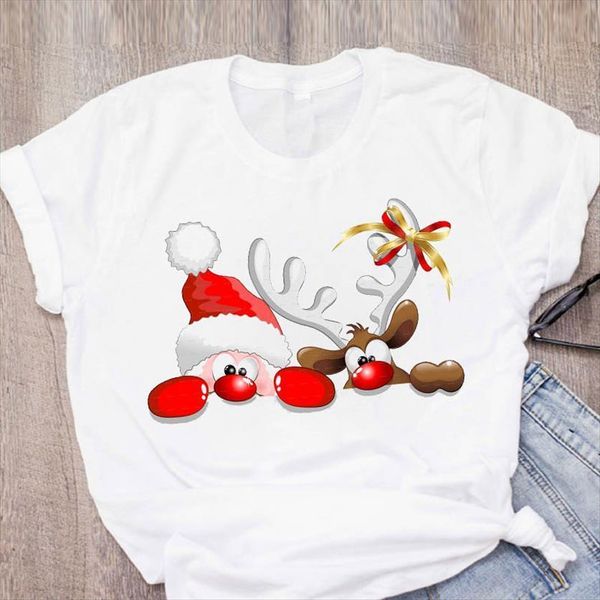 

graphic cartoon deer funny womens t shirt cute fashion 90s clothes merry christmas print lady tees clothing female, White