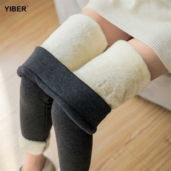 

winter leggings women velvet fleece warm cold-resistant leggins solid high waist skinny thermal pants stretchy comfortable 211215, Black