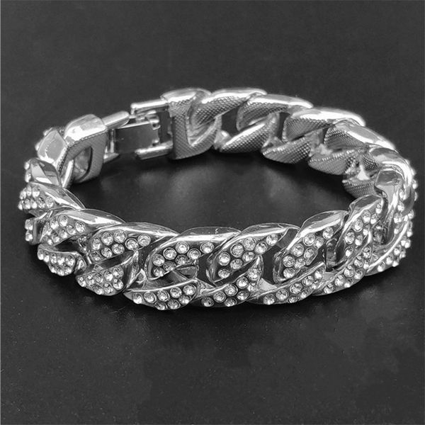 

bracelets design bracelet 15mm full diamond cuban chain hiphop bracelet fashion jewelry new product bracelet, Black
