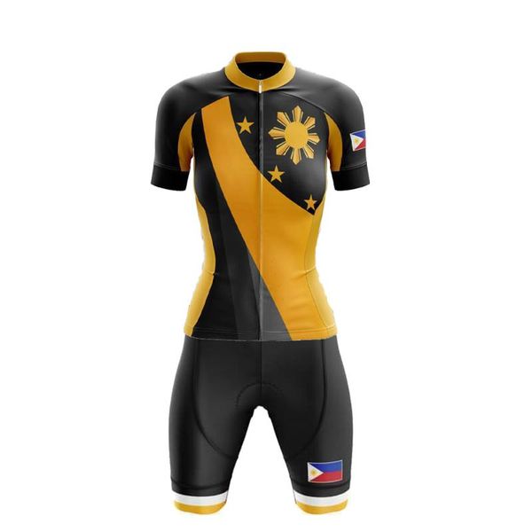 

philippines yellow roupa ciclismo feminina set short sleeve bike clothing bib shorts gel breathable pad cycling jersey racing sets, Black;blue