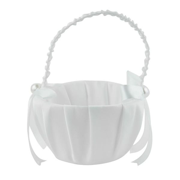 

romantic white satin bowknot pearl flower girl basket wedding ceremony party sashes