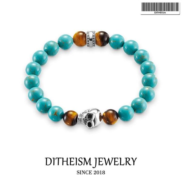 

beaded, strands strand bracelets with skull and blue beads, 2021 blackened silver fashion jewelry punk gift for men boy women girls, Black