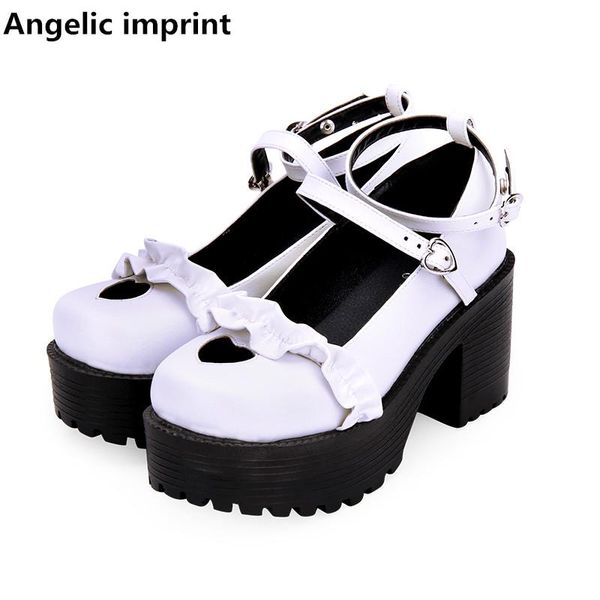 

angelic imprint woman mori girl lolita cosplay shoes lady high heels pumps women princess dress party pearlescent pu 8cm, Black