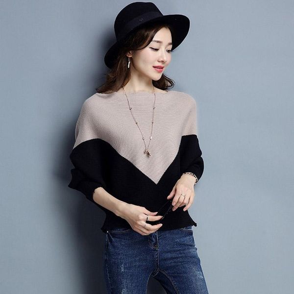 

women's sweaters 2021 loose pullover knitted cotton bat wing sleeve knit autumn and winter sweater ladies, White;black