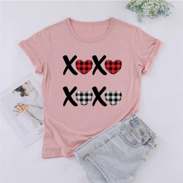 

women's t-shirt xoxo valentines day love shirt fashion cotton aesthetic kawaii women girl tshirt funny graphic casual o neck short slee, White