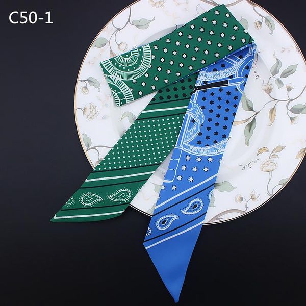 

clan style hip-hop bandanas women brand star dotted silk scarf tied bag handle ribbon skinny long muffler and shawls mq36 scarves, Blue;gray