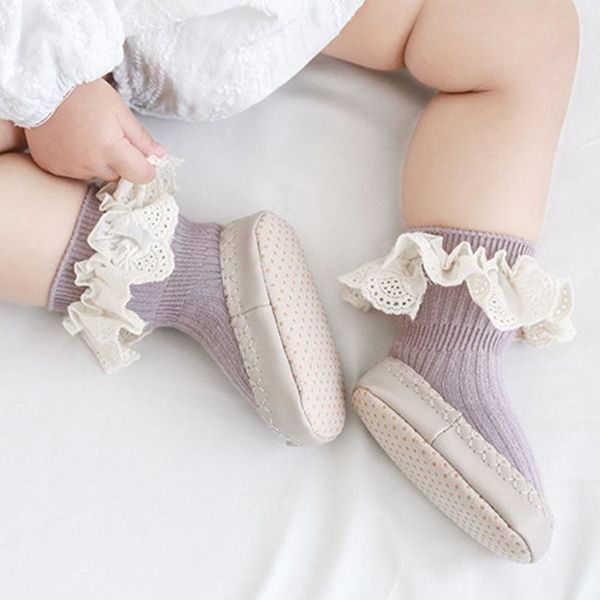 

first walkers autumn winter baby girl socks for born lace ruffle kids crib shoes leather sole toddler indoor floor accessories