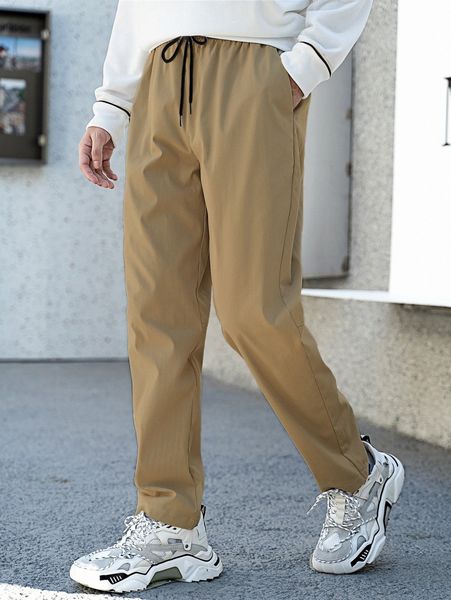 

men drawstring waist slant pocket pants w8qk#, Black