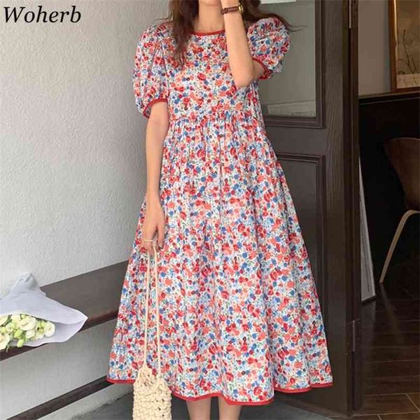 

korean robe femme floral printed women long dress summer short sleeve o-neck a-line dresses sweet elegant vestidos 210519, Black;gray