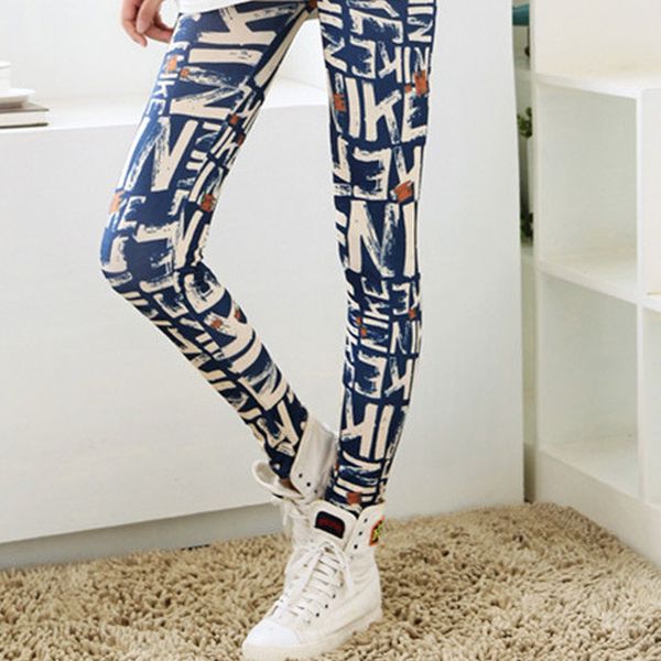 

leggings fashion 9258 blue english letter milk silk printed, Black