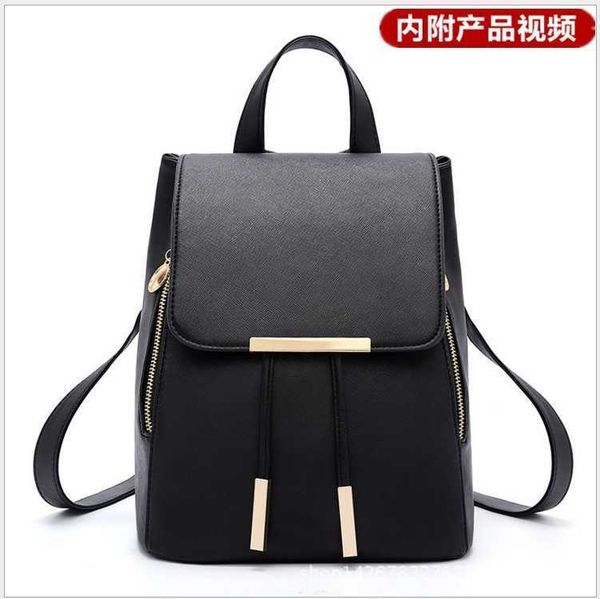 

2020 new double zipper iron edge drawcord flip pu korean fashion women's backpack