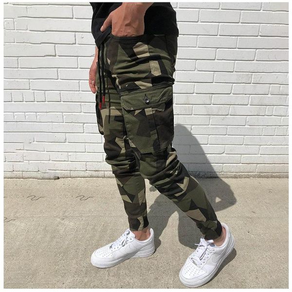 

men's pants cargo men 2021 camouflage fitness fashion sportswear homme streetwear pockets slim jogging sweatpants 049, Black