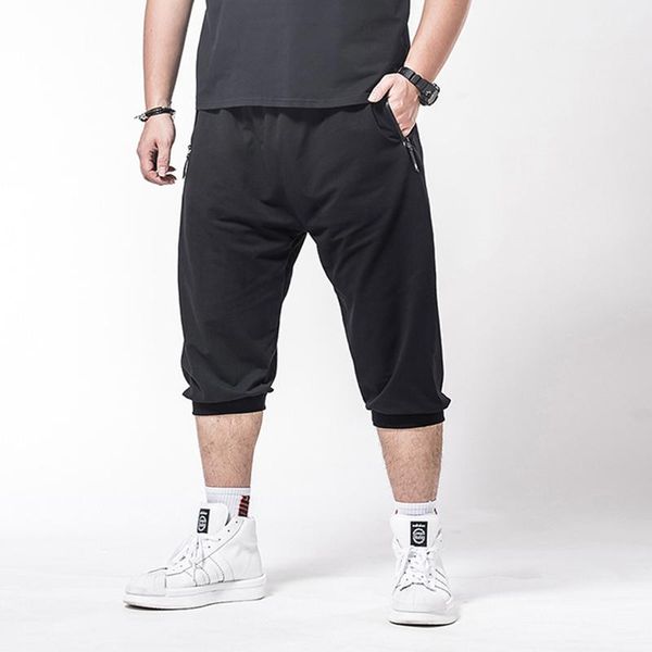 

zipper streamline cotton shorts loose casual pants sports cropped plus fat large size 7xl solid color men's, Black