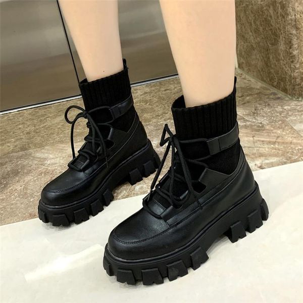 

boots cootelili women warm shoes round toe mid heel lace up 2021 fashion for platform black basic 35-39