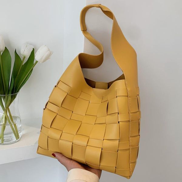 

evening bags 2 sets fashion weave female composite bag pu leather ladies shoulder purses and handbags luxury designer travel shopper