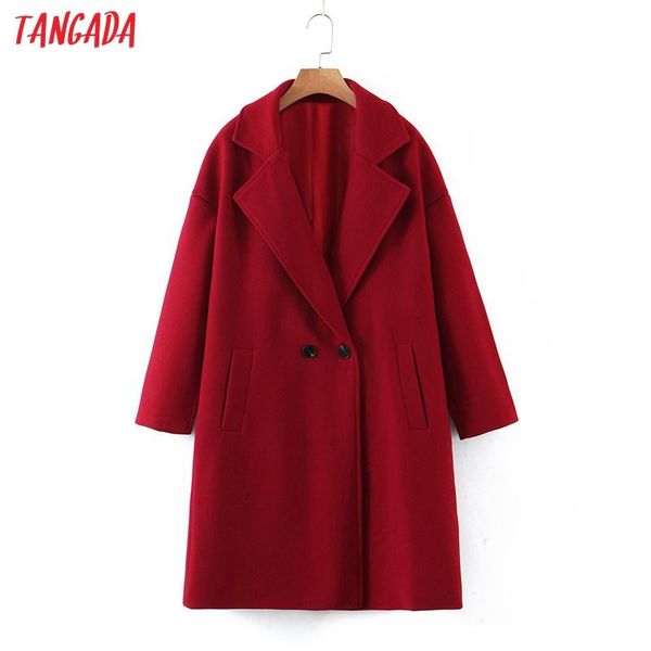 

women's wool & blends tangada 2021 winter women red woolen coat warm thick double breasted elegant long sleeve female overcoat 2z29, Black