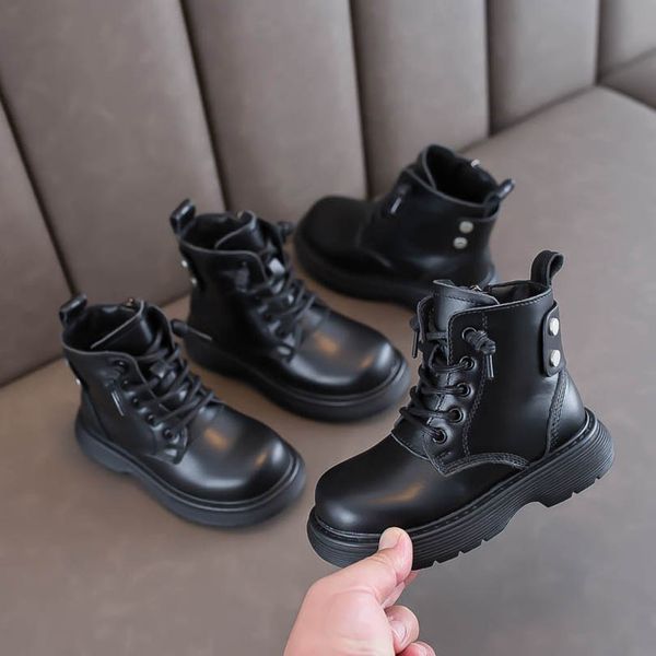 

children boots kids shoes girls boys footwear child ankle boot autumn winter childrens cowhide leather student shoe b7770, Black;grey