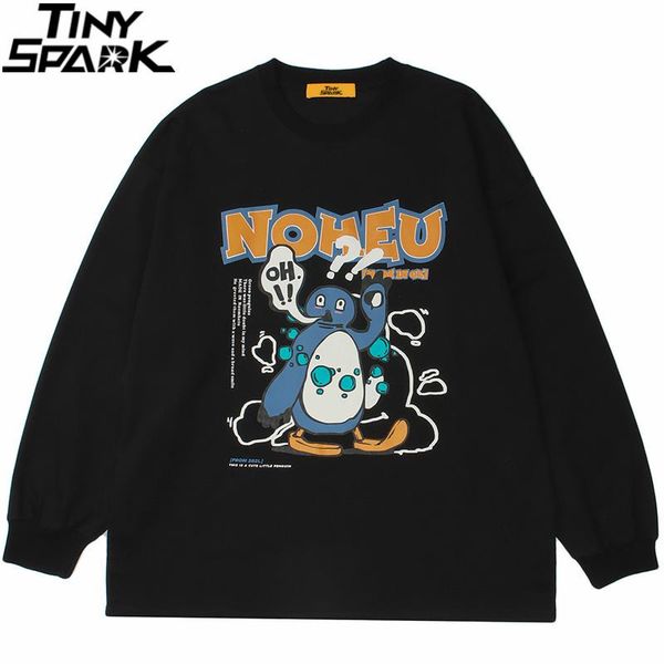 

men's hoodies & sweatshirts hip hop streetwear sweatshirt cartoon letter print pullover harajuku cotton casual 2021 men autumn sweat sh, Black