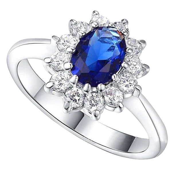 

cluster rings luxury female solitaire blue sapphire stone ring 100% real 925 sterling silver wedding for women big oval engagement, Golden;silver
