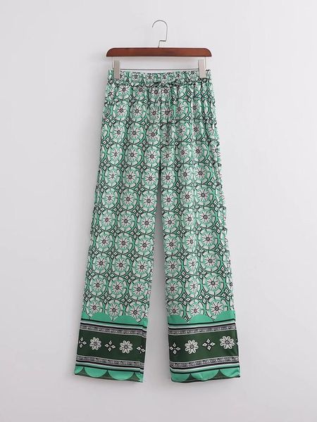 

women's pants & capris printed long women 2021 autumn vintage high waist back elastic pant casual loose wide leg vacation beach chic fe, Black;white