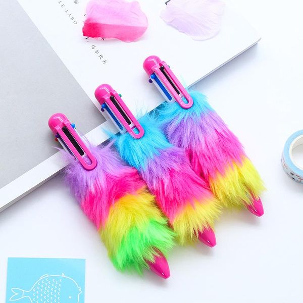 

shape creative design color plush refills 6 colors ballpoint pen cartoon stationery student wholesale pens, Blue;orange