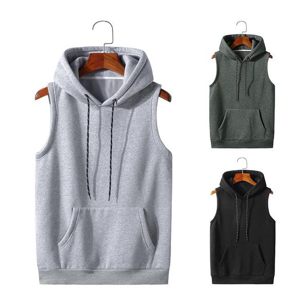 

men' tank us size 2021 autumn trend street hip hop casual hooded vest bodyguard gym, White;black