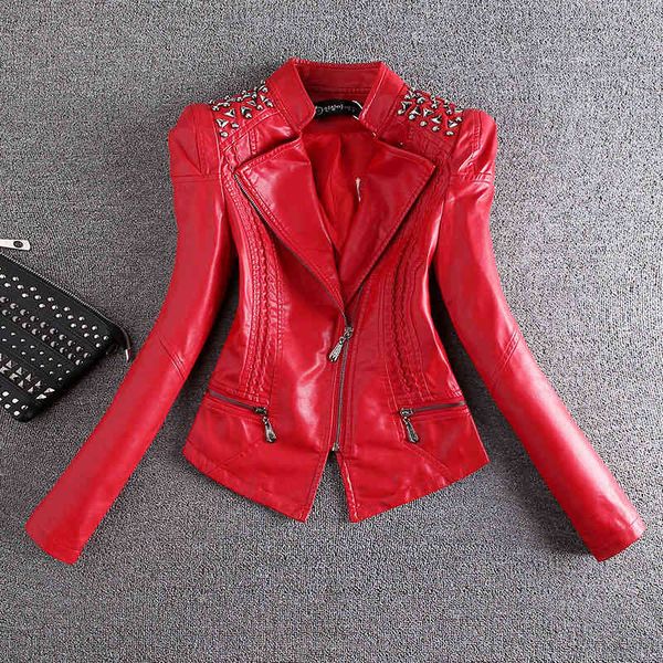 

women's jackets spring autumn women fashion motorcycle jacket korean plus size short slim rivet black faux leather coat ladies 4xl, Black;brown